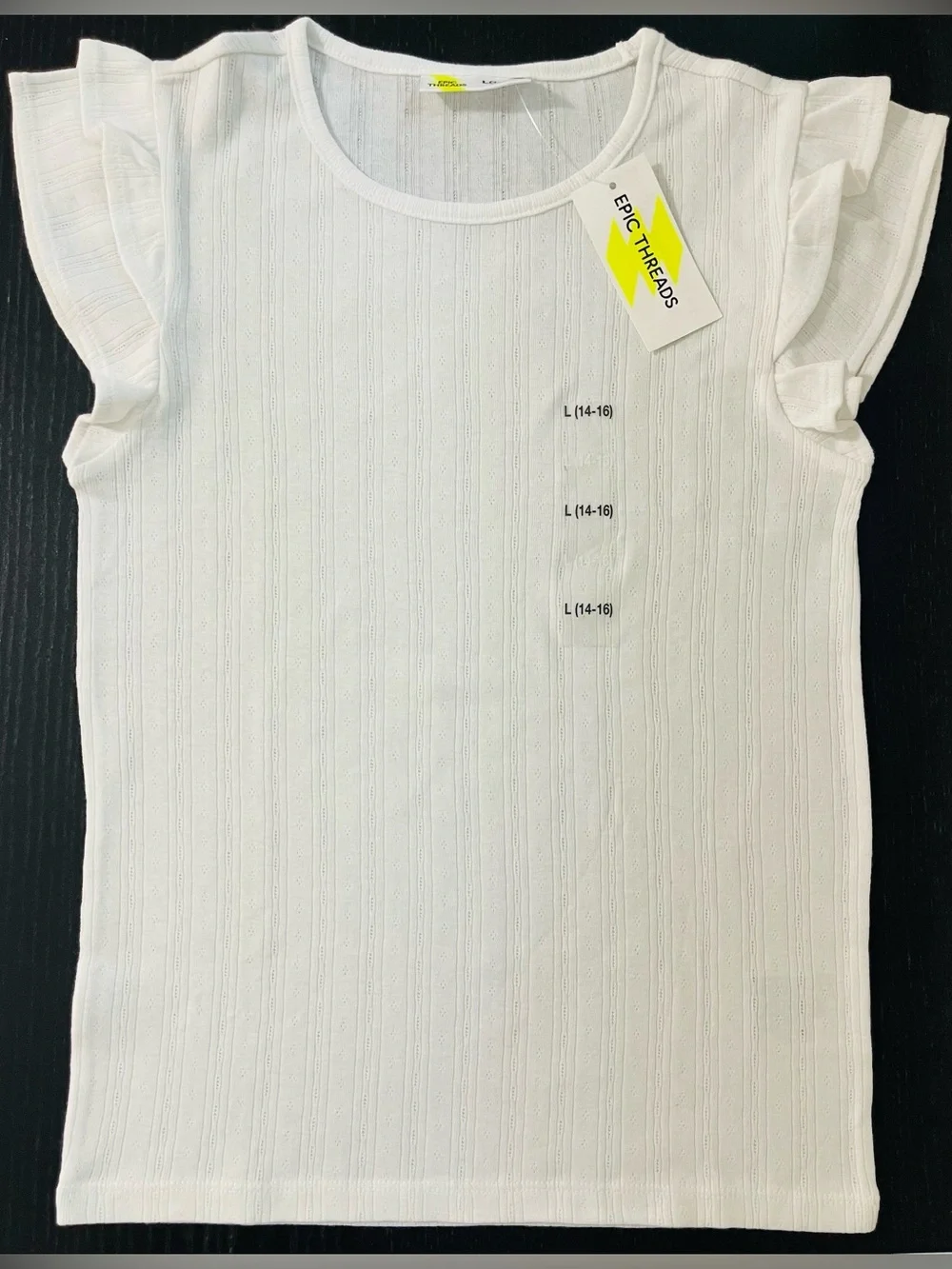 Epic Threads White Ruffle Sleeve Knit Tee